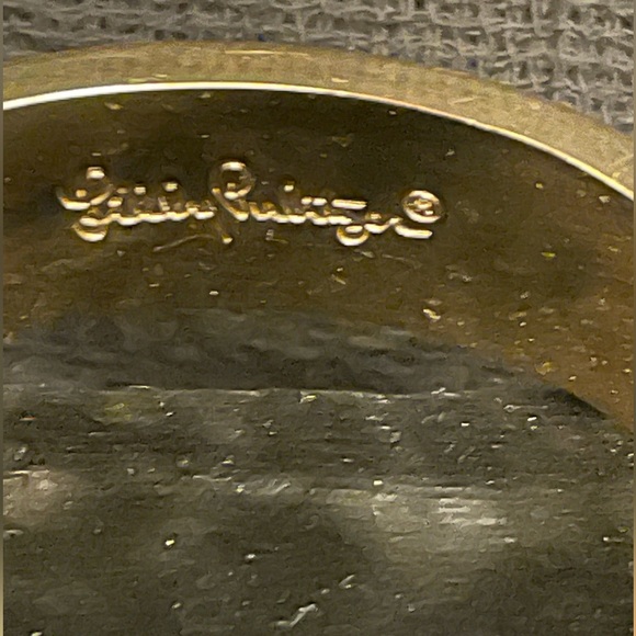 LILY PULITZER HINGED CUFF GOLD TONE BRACELET SIGNED! - Picture 7 of 9